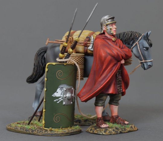 Roman Legionnaire with Pony, 20th Legion Green Shield & 2 Pilum