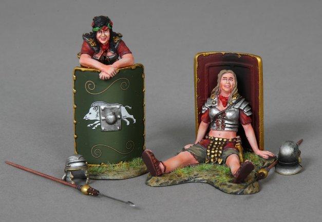 Female Legionnaires Camilla and Clara with 19th Legion Green Shields