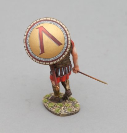 Marching Hoplite with Lambda Shield Over Head