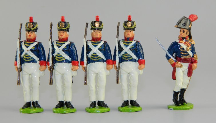 US Marines, 1812 - Officer & 4 Marines with Muskets at Attention