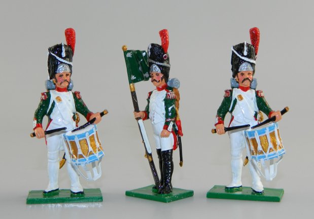 Sgt. Major with Flag, 2 Drummers in Full Dress, Italian Infantry of the Guard