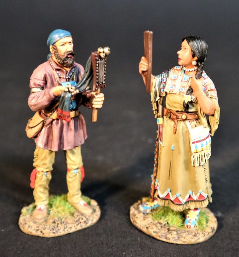 Fur Trader with Woman "New Shiny, Sparkly Little Things!"