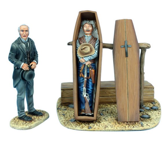 Undertaker and Gunfighter in Casket