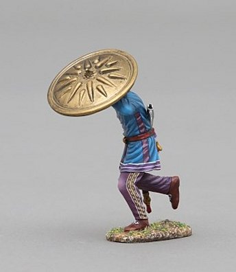 Running Immortal with Circluar Brass Shield Above Head