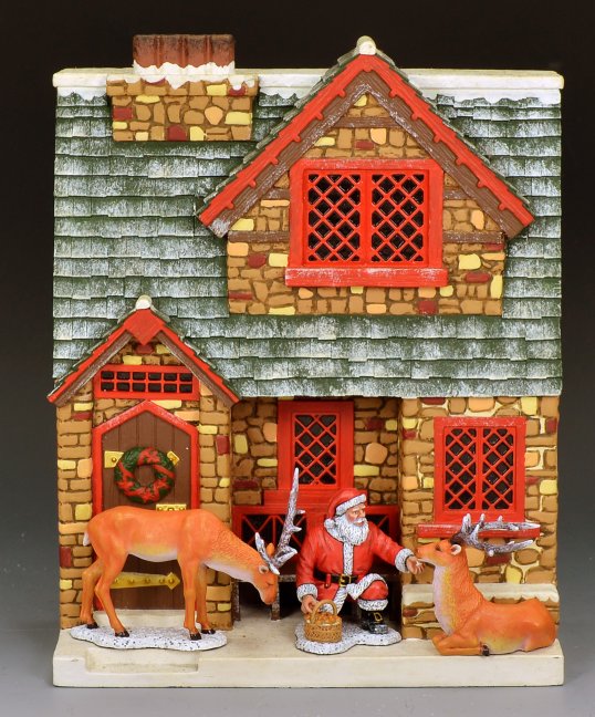 Santa & His Reindeer with Christmas Cottage Combo