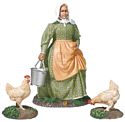 Miss Dayfield - Woman Doing Farm Chores with Two Chickens