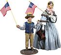 “A Patriotic Family” Mother and Son Waving Flags, Civil War Era