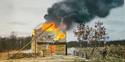"The Frontier Ablaze" Burning Cabin Scenic Backdrop