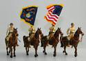 1917 Mounted Marine Color Party in Tans w/Helmets & Swords - US and Blue 5th Regiment Flags