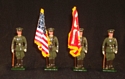 1930’s U. S. Horse Marines Dismounted – Color Party in Greens & Barracks Covers – US Flag & Red USMC Flag