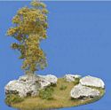Group of Rocks with Birch Tree and Bushes