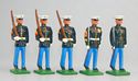 USMC Dress Blues - Officer, Gunny & 3 Marching at Right Shoulder Arms