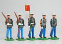 Officer, Gunny, Guidon and 2 Marines in Dress Blues Marching