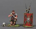 Sitting Swordsman Cleaning Gladius - Red Shield