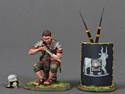 Sitting Swordsman Cleaning Gladius - Black 9th Legion Shield