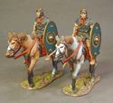 Two Cavalry Walking with Green Shield #1 - Roman Auxiliary Cavalry