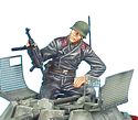 German Tank Crew Sitting with Helmet and Raised MP-40
